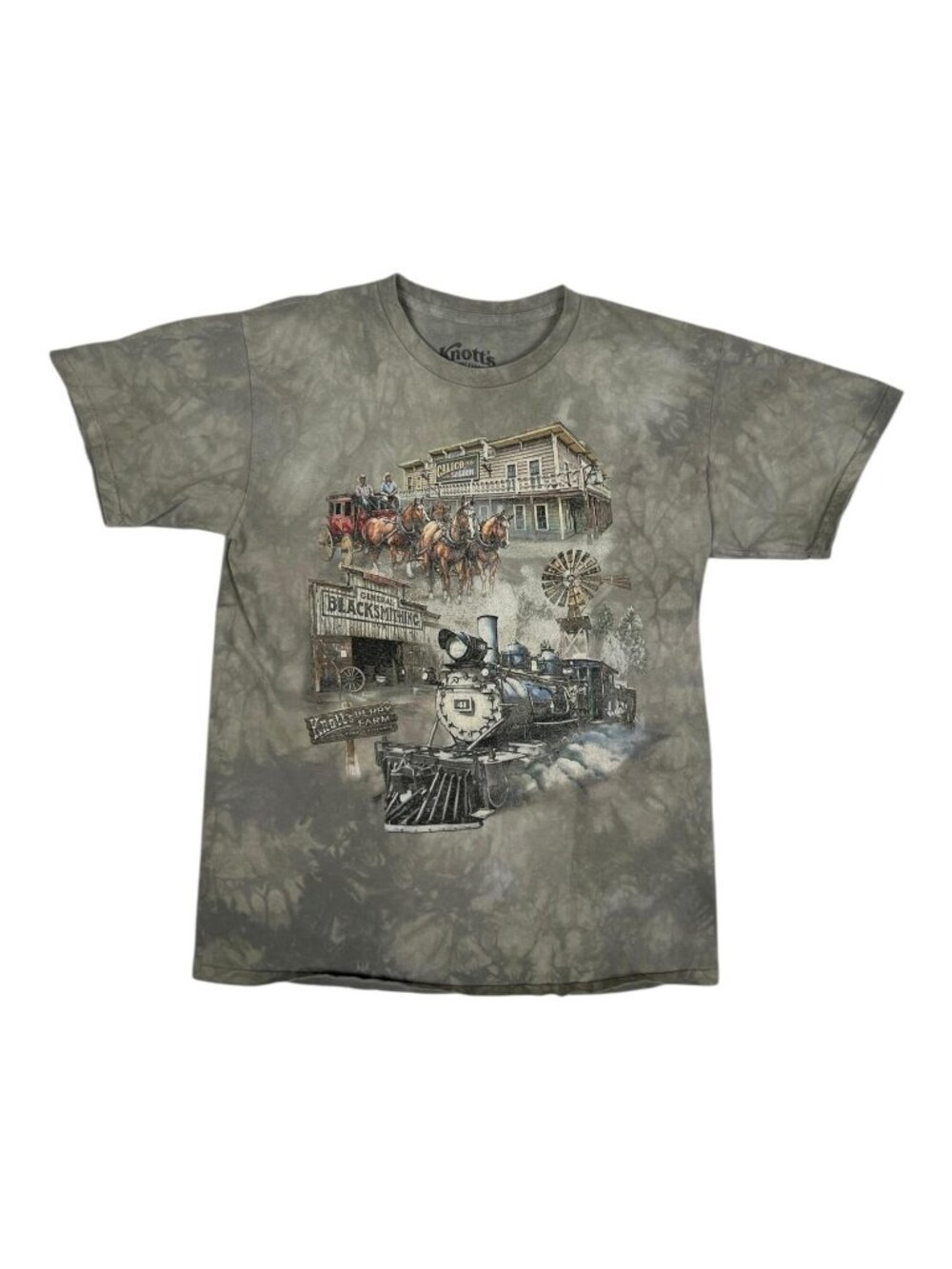 Vintage Knott's Berry Farm T-Shirt Mens Medium Gray Ghost Town Train Western